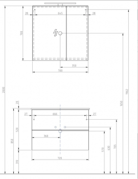 Perfecta Badmöbelblock - WT Set mit Keramikwaschtisch 75 x 45 cm, weiss Hochglanz